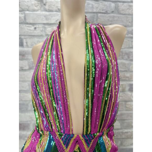Fashion Nova Women M Party Cocktail Prom Club Sequins Dress Halter OpenBack - Picture 9 of 12